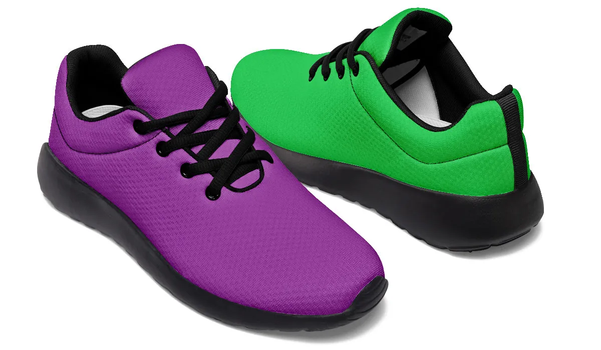 Green And Purple Mismatch Sneakers