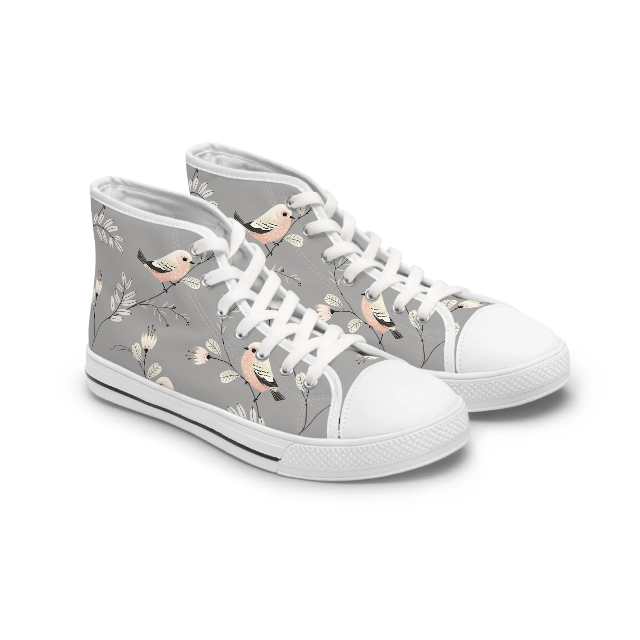 Grey Pink Bird Women's High Top Sneakers