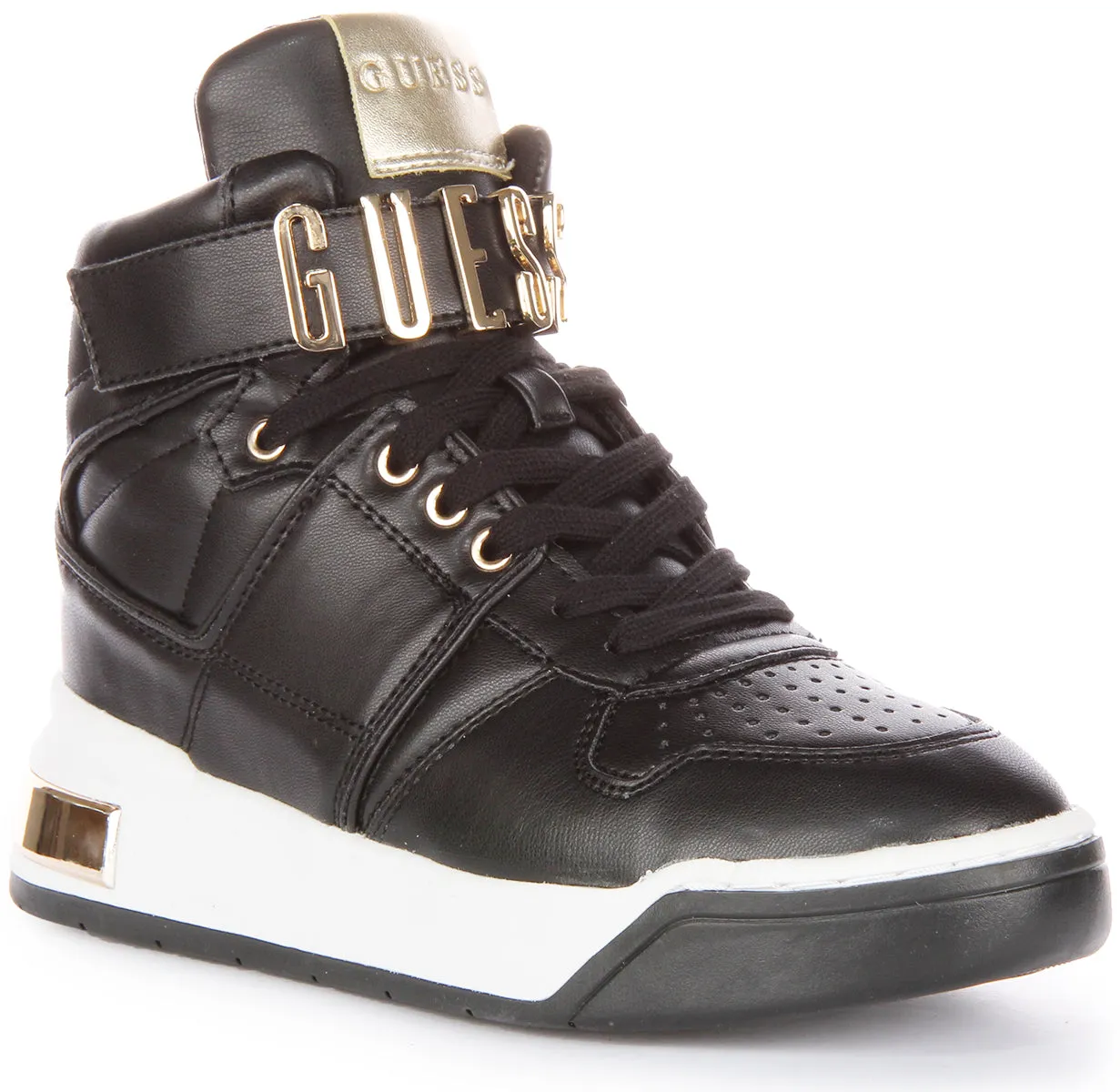 Guess Corten Hi Top In Black Gold For Women