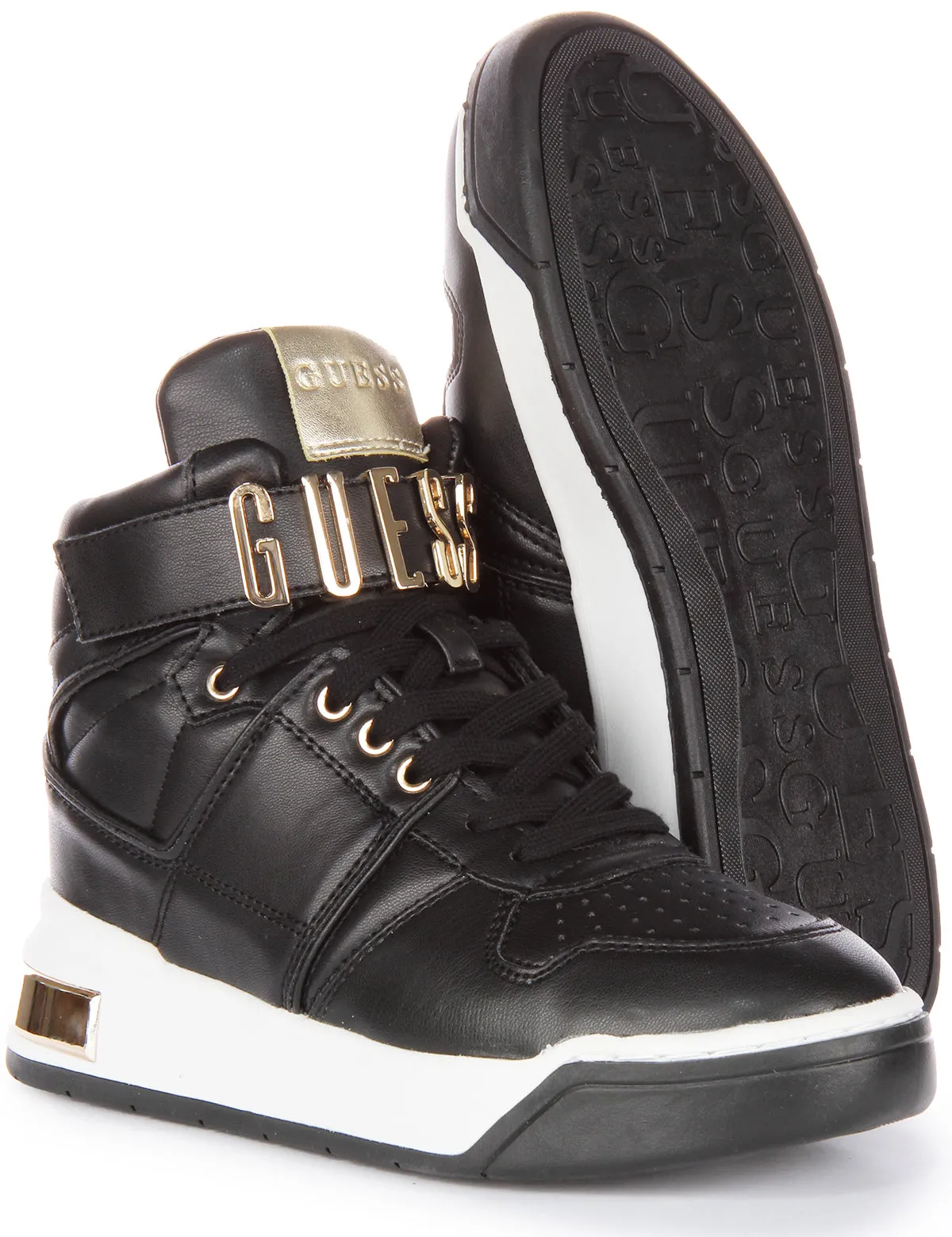 Guess Corten Hi Top In Black Gold For Women