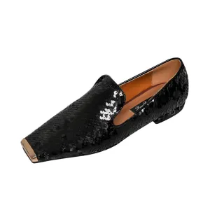 Hala Black Sequin Flats