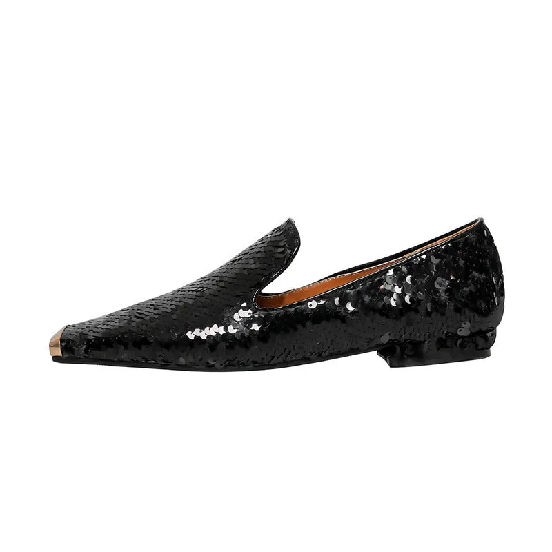 Hala Black Sequin Flats