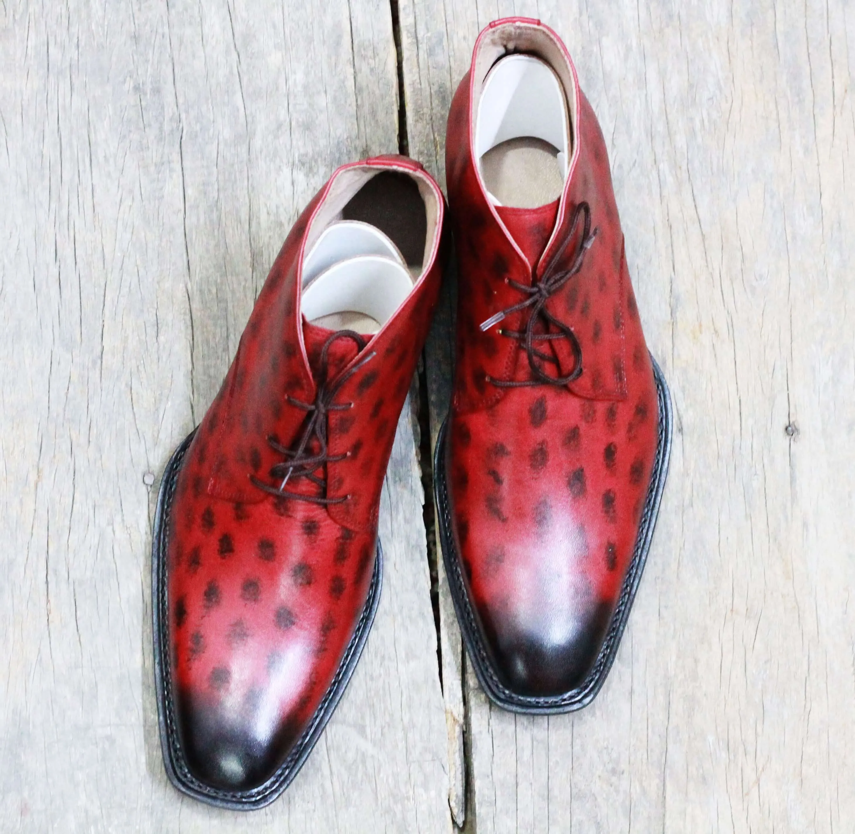 Handmade Burgundy Chukka Leather Boots