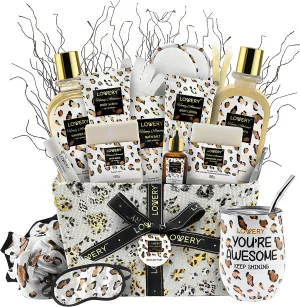 Honey Almond Home Spa Kit - 21Pc Bath and Body Leopard Print Gift Basket