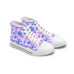 Icy Blue Snowflake Pattern Women's High Top Sneakers