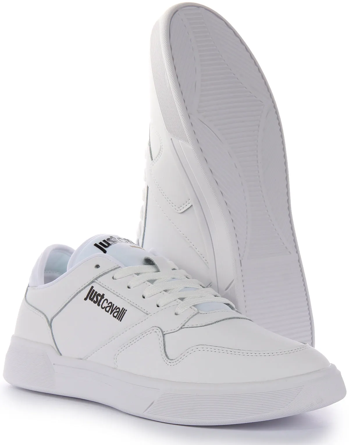 Justcavalli Fondo Lace up Trainers In White For Men