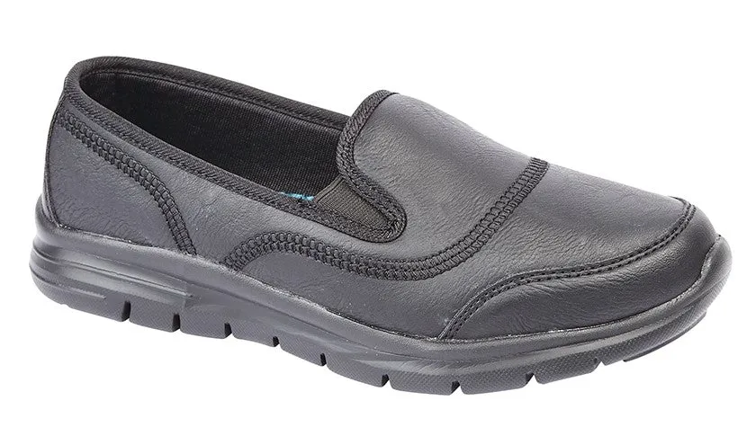 Ladies Slip on Black Shoes Work Soft Memory Foam L9576A Dek