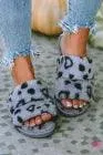 Leopard Peep Toe Plush Slippers