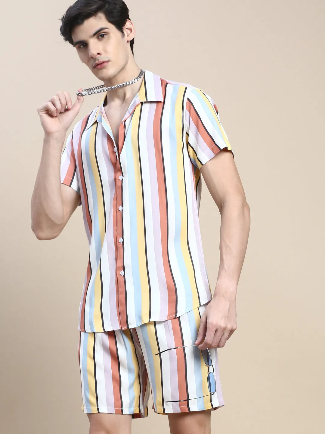 Men Multi Striped Casual Co ord Set