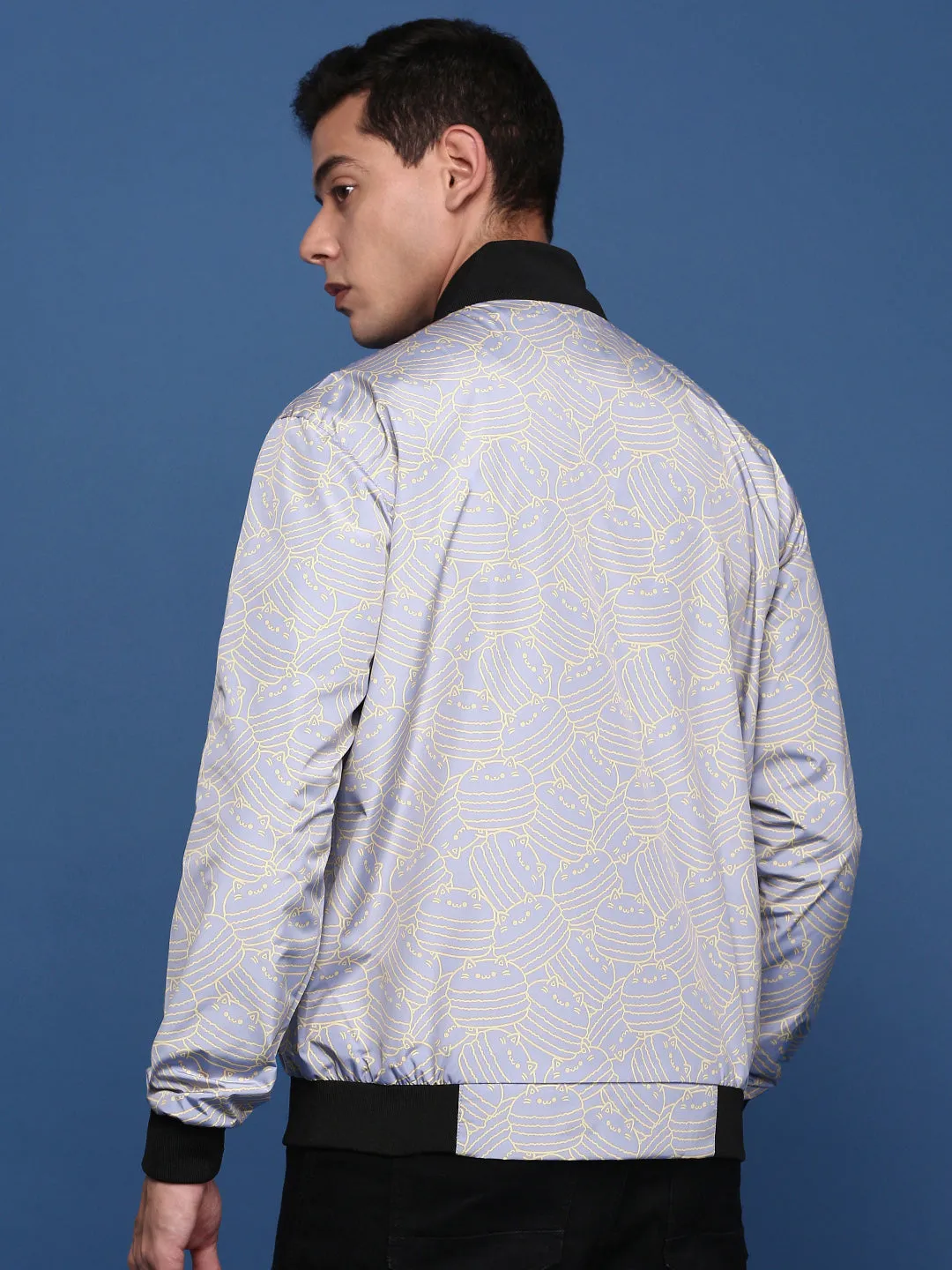 Men Printed Lavender Bomber Jacket