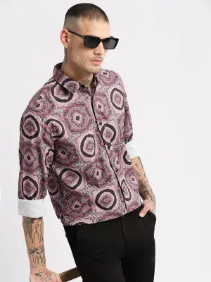 Men Spread Collar  Geometric Black Casual Shirt