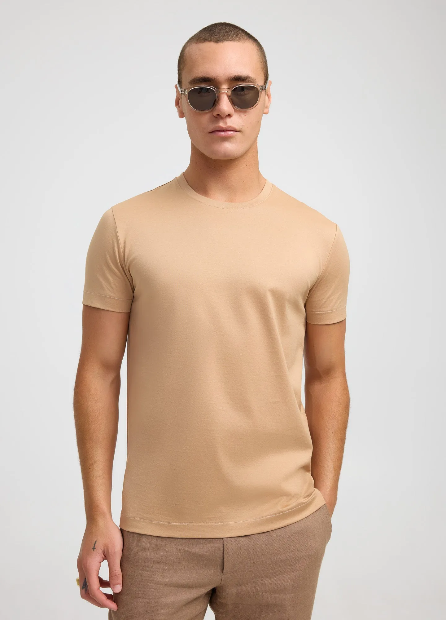 Mercerised Crew Neck T-Shirt Biscuit