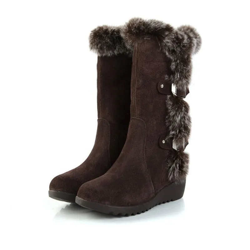 Mid-calf Thick-soled Fur Slip-On Snow Boots