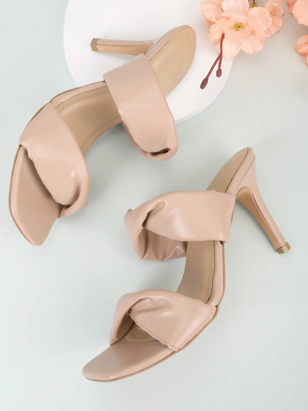 Nude PU Quilted Strap Stiletto Mules (TP10180-NUD)