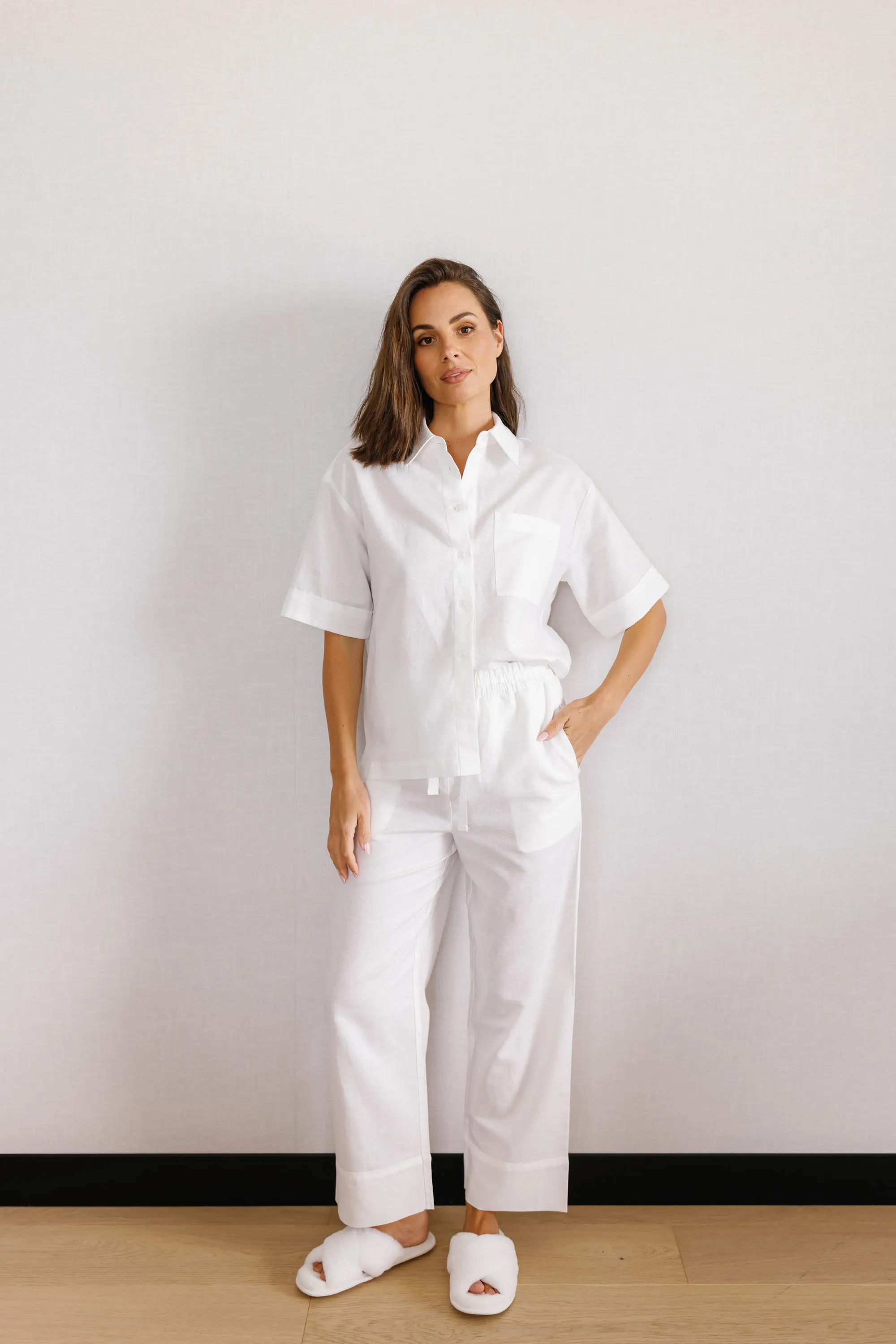 Portia Linen Bridal Pyjamas Long White