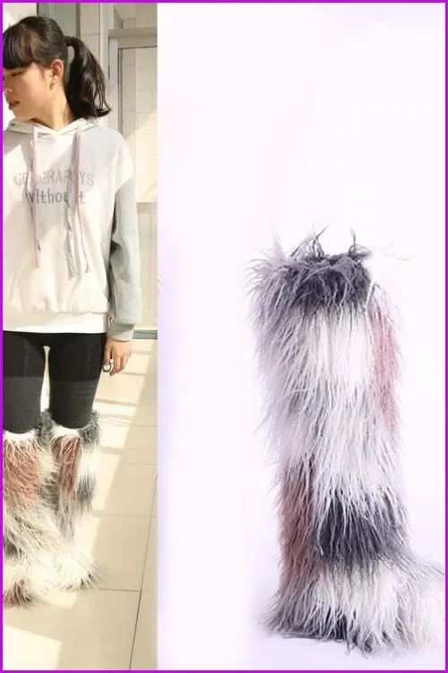 [Pre-sale] 12 Colors Faux Fur Over Knee Boots F373