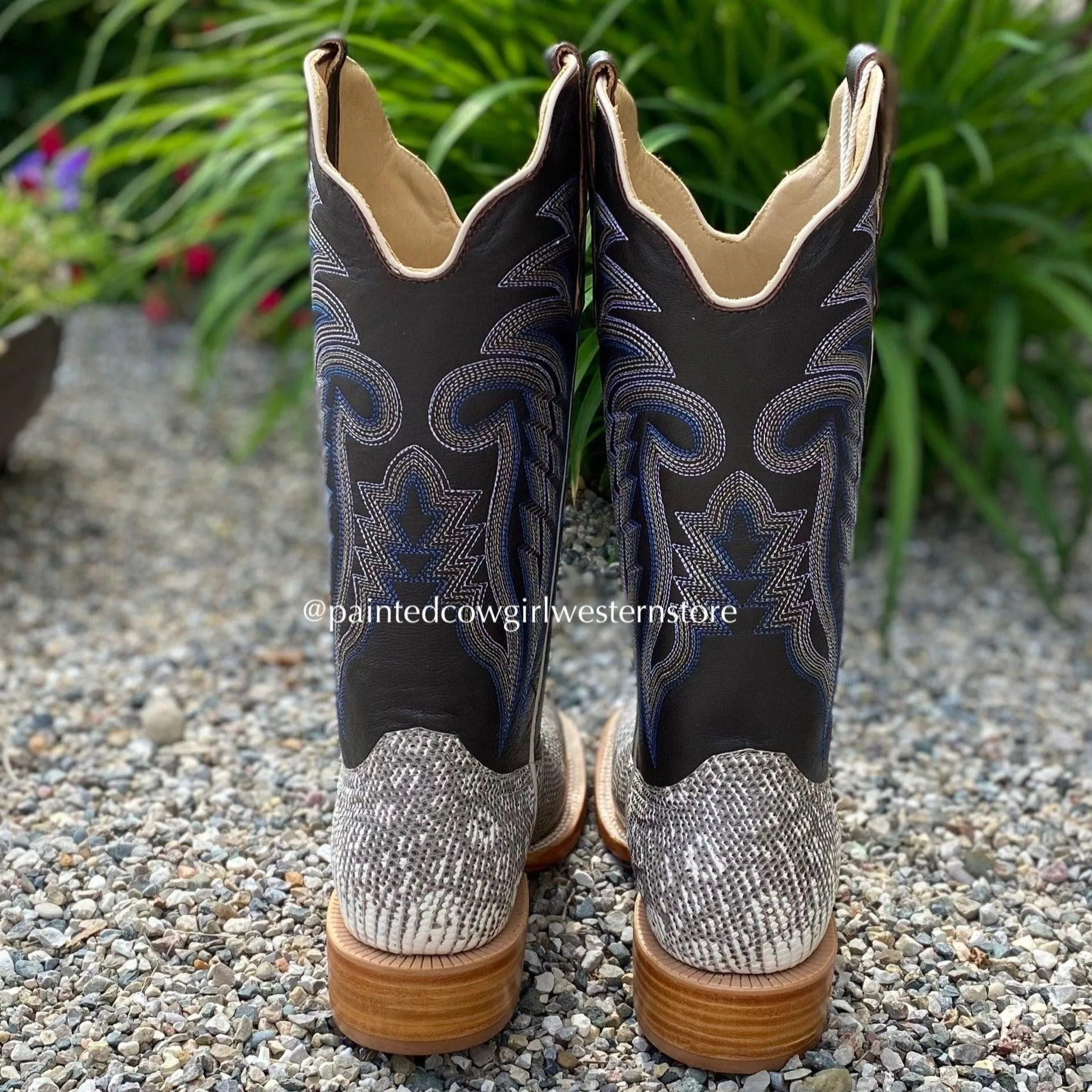 R. Watson Men's Natural Ring Lizard Square Toe Cowboy Boots RW7900