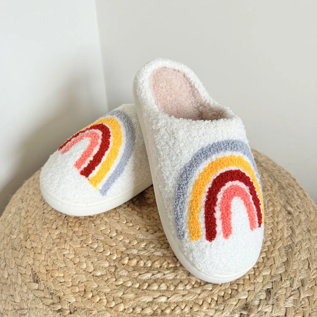 Rainbow and Flowers Plush Slippers - Buy 1 Get 1 Free