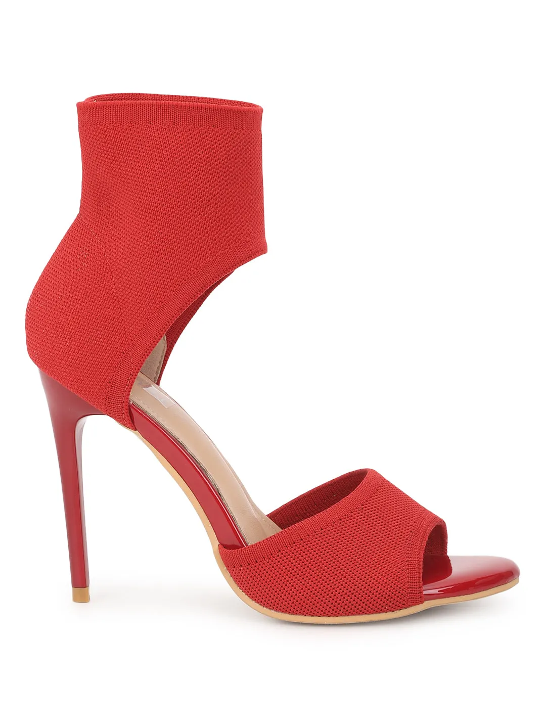 Red Knitted Stiletto Sandals (TC-CN-3212-1-RED)