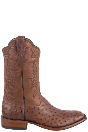 Rios of Mercedes Men's Full-Quill Ostrich Cowboy Boots - Cafe Americano and Chestnut