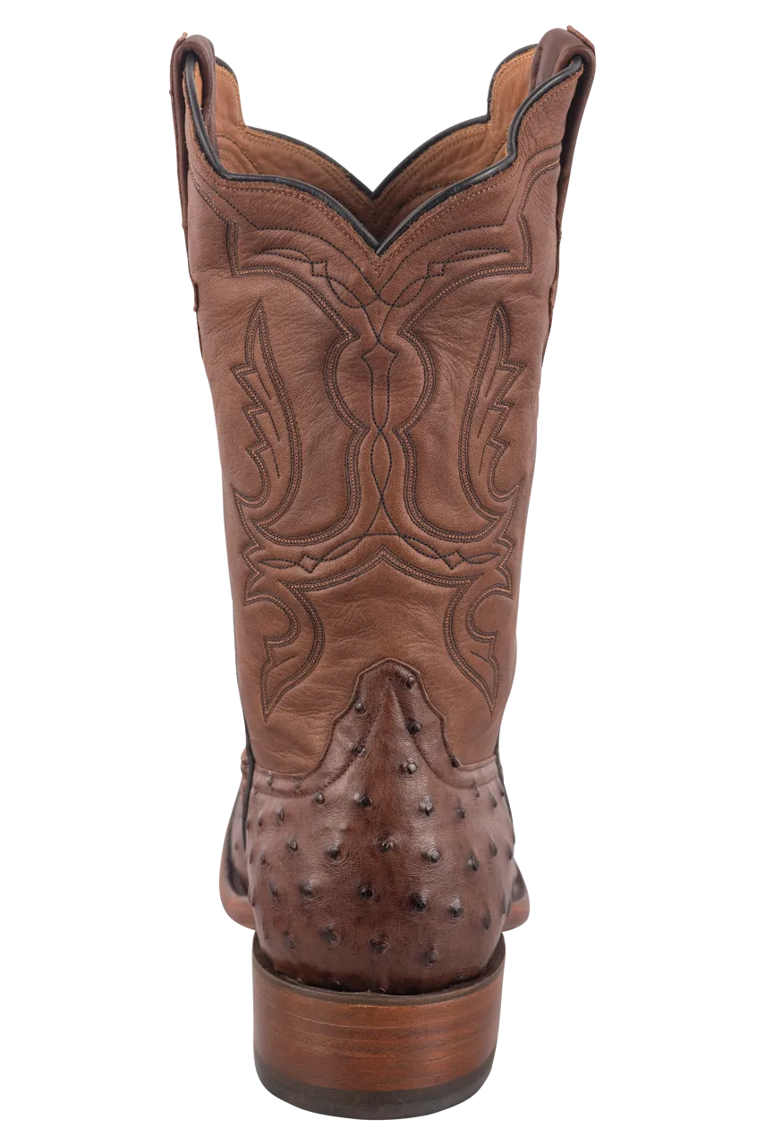 Rios of Mercedes Men's Full-Quill Ostrich Cowboy Boots - Cafe Americano and Chestnut