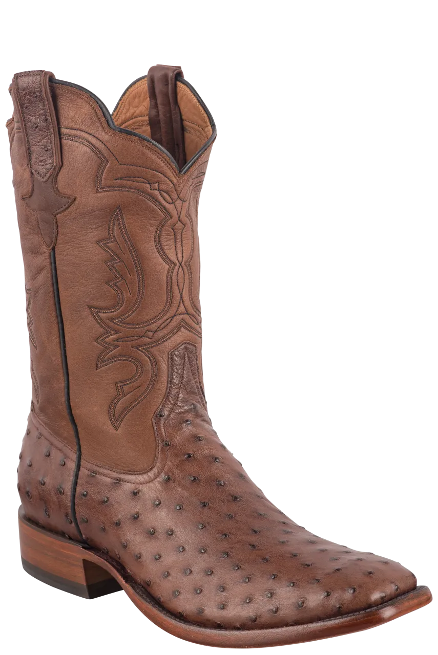 Rios of Mercedes Men's Full-Quill Ostrich Cowboy Boots - Cafe Americano and Chestnut