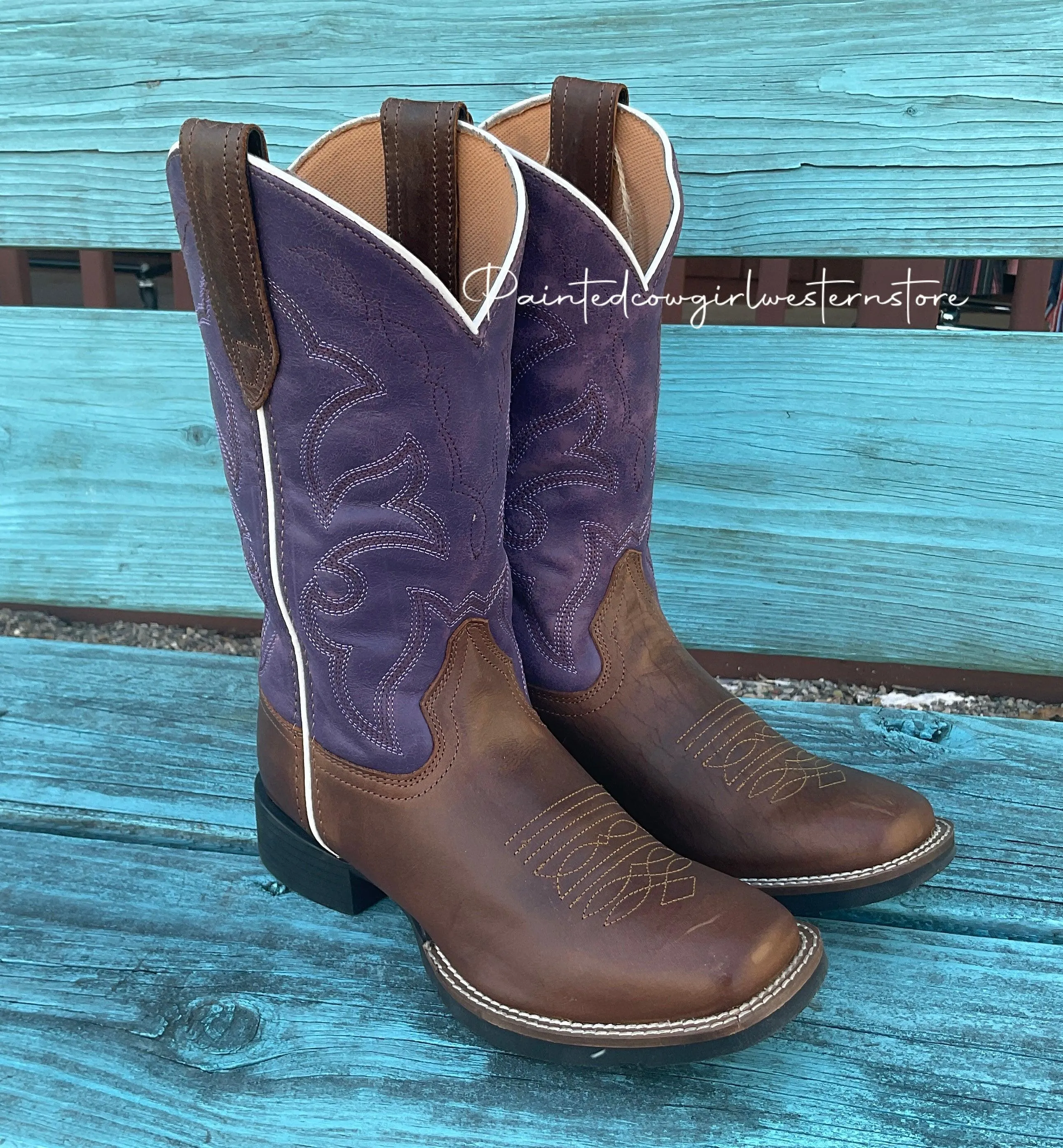 Roper Women's Brown & Purple Square Toe Cowgirl Boots 0904-2686