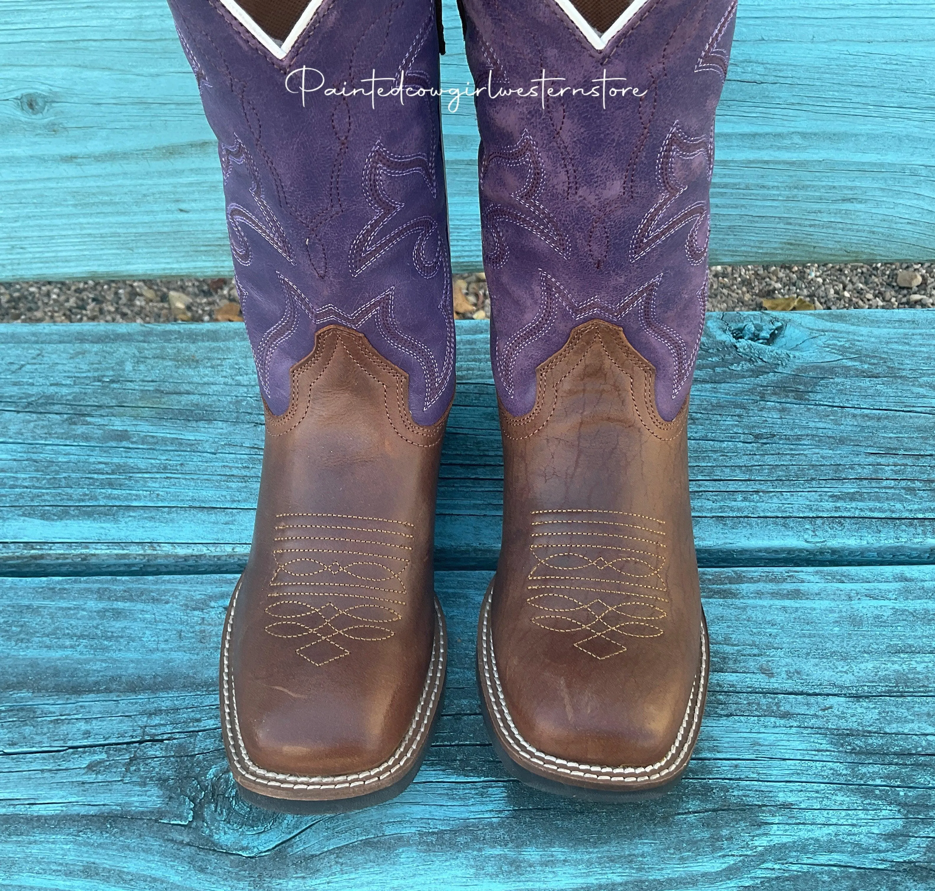 Roper Women's Brown & Purple Square Toe Cowgirl Boots 0904-2686