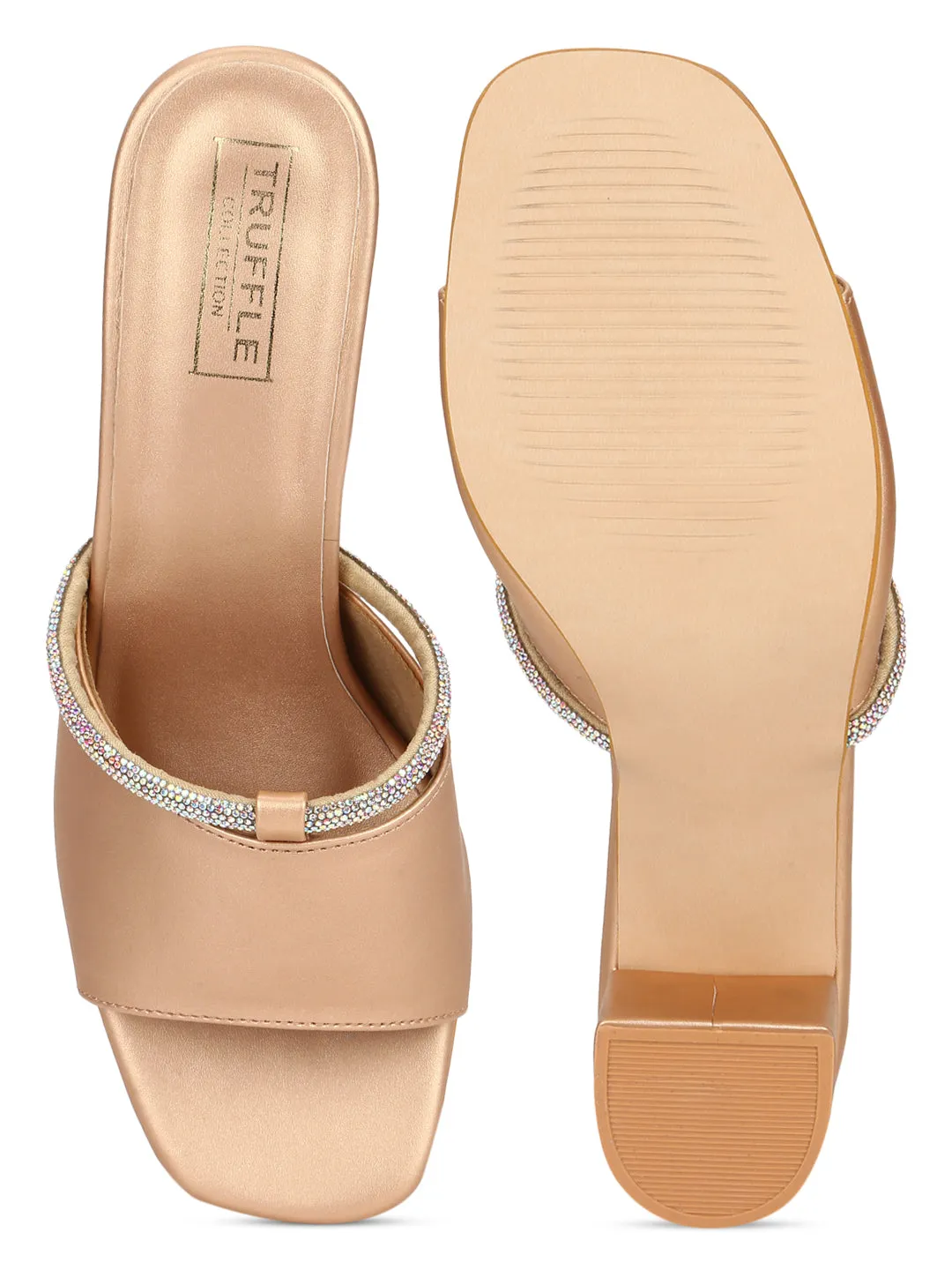 Rosegold PU Diamante Embellished Block Heel Mules (TC-SLC-N1117-RGLD)