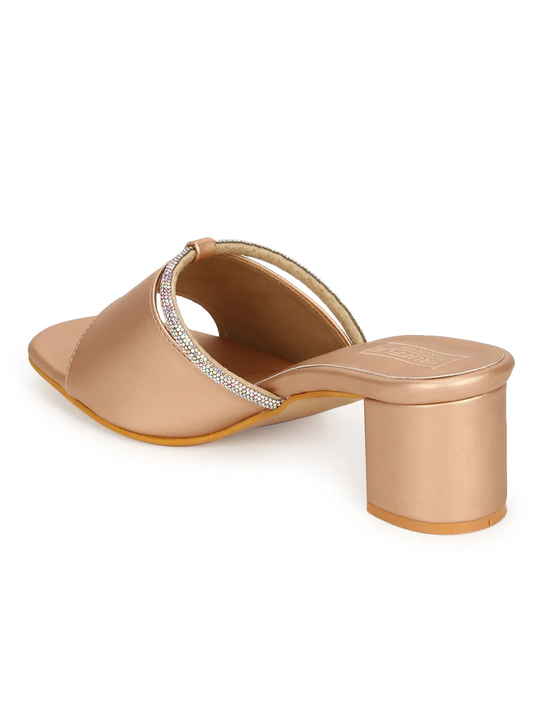 Rosegold PU Diamante Embellished Block Heel Mules (TC-SLC-N1117-RGLD)