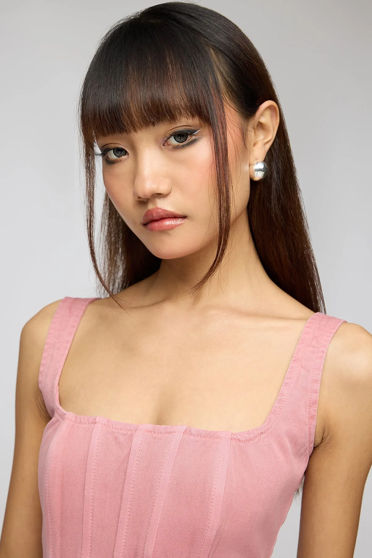 Salmon Pink Denim Bustier Top