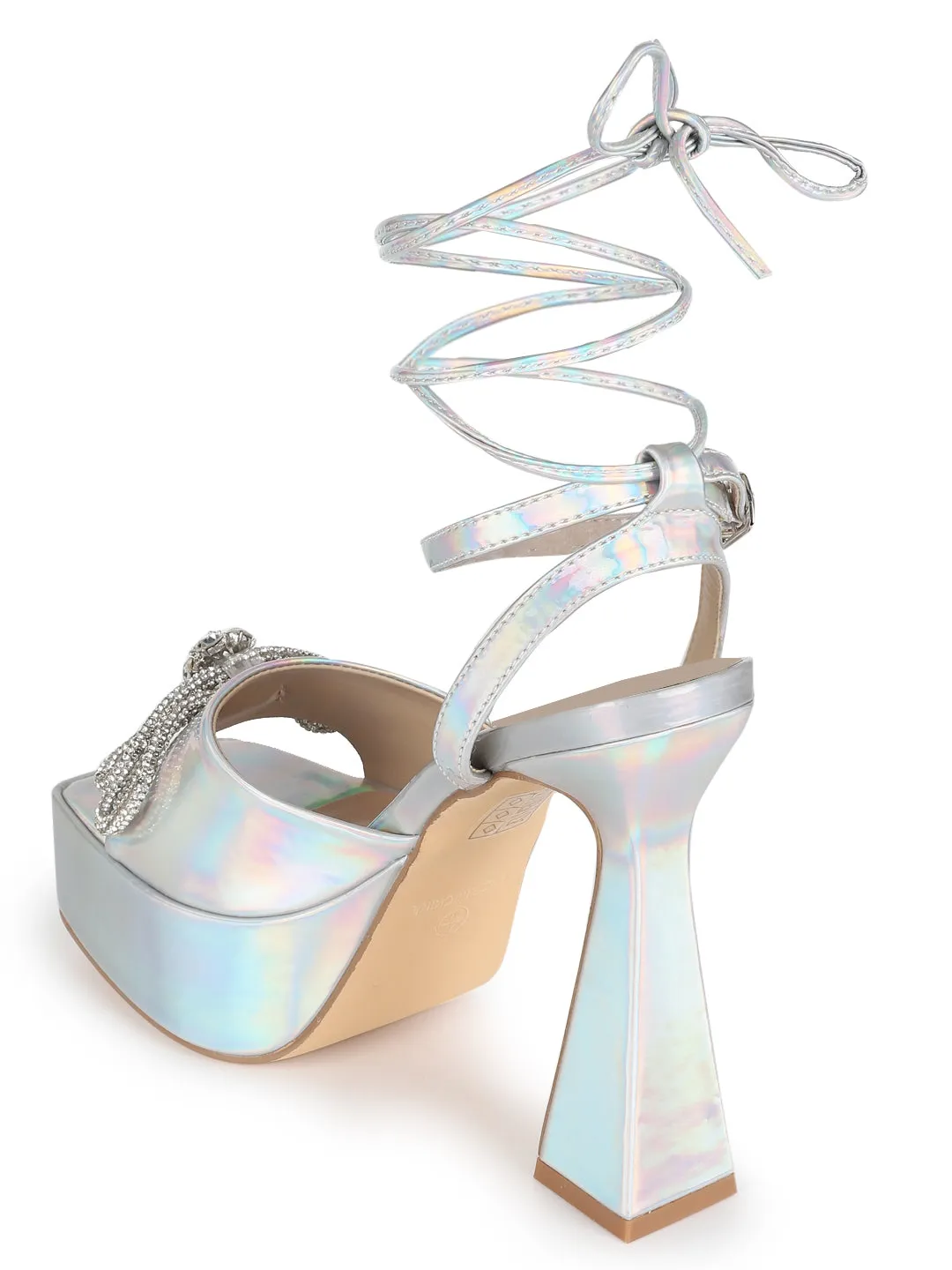 Silver Patent Lace-Up Block Sandals (TC-TB6-SIL)