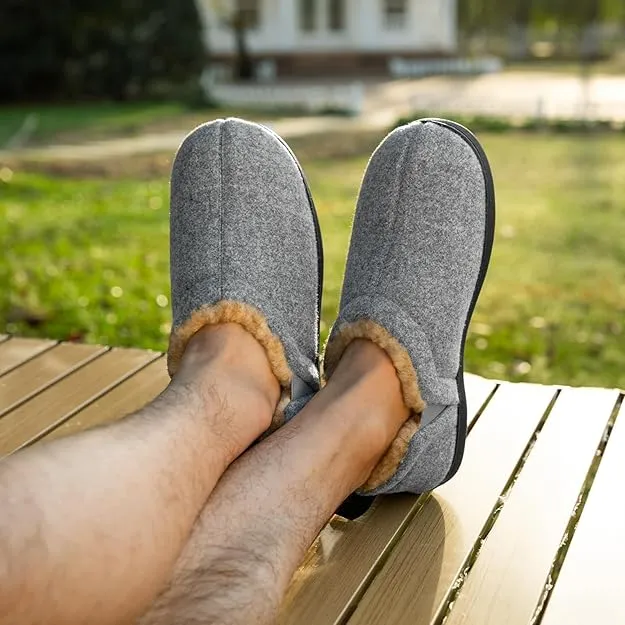 Snug Leaves Men's Wool Felt Slippers Comfy Warm Winter House Shoes with Elastic Gores