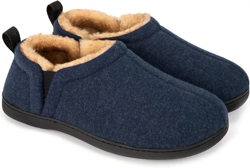 Snug Leaves Men's Wool Felt Slippers Comfy Warm Winter House Shoes with Elastic Gores