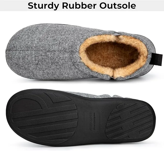 Snug Leaves Men's Wool Felt Slippers Comfy Warm Winter House Shoes with Elastic Gores