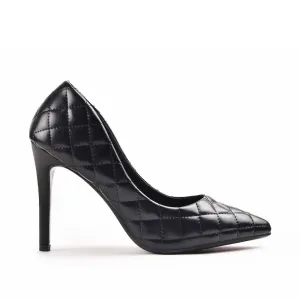 Stylish Black Quilted High Heel Pumps | 470M-C