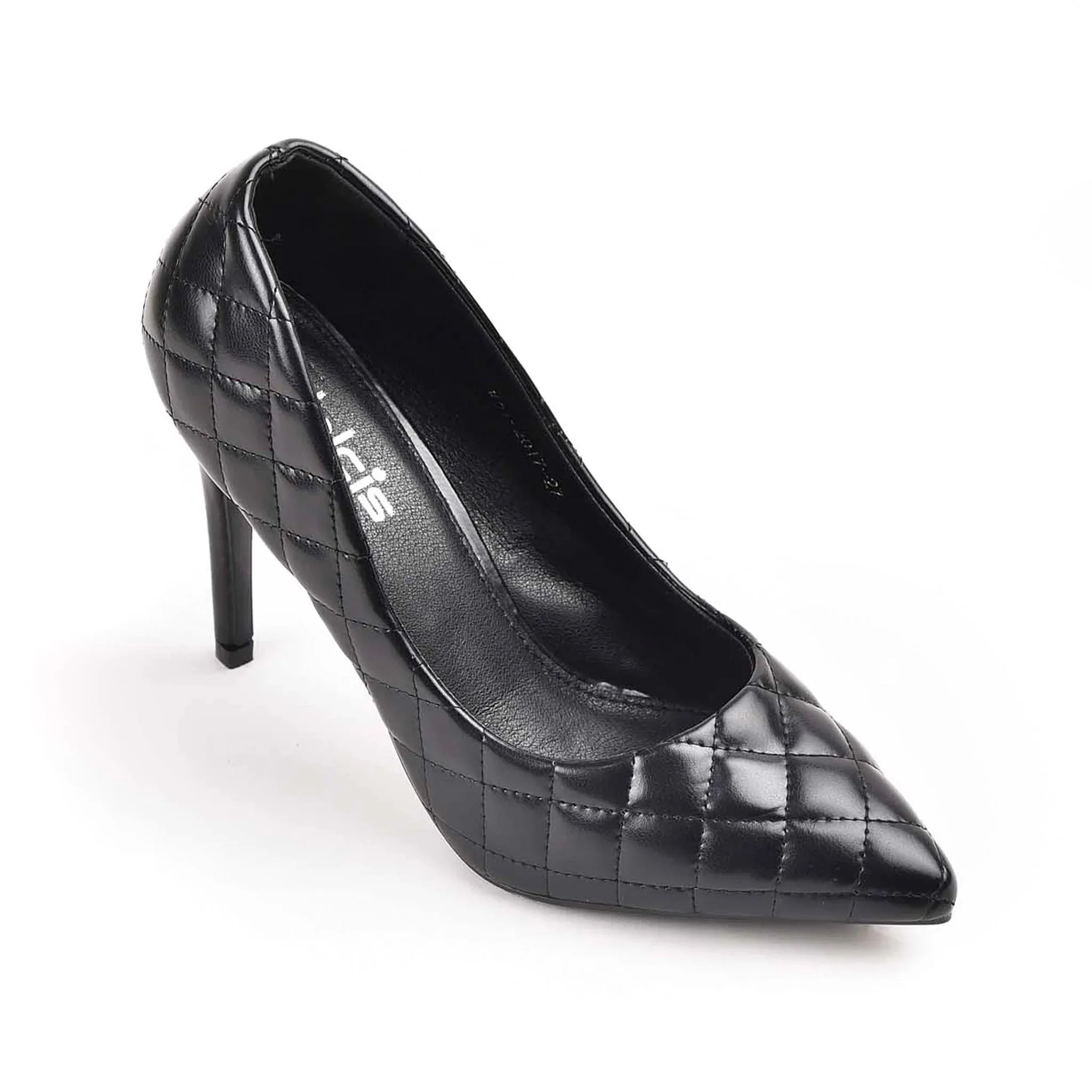 Stylish Black Quilted High Heel Pumps | 470M-C