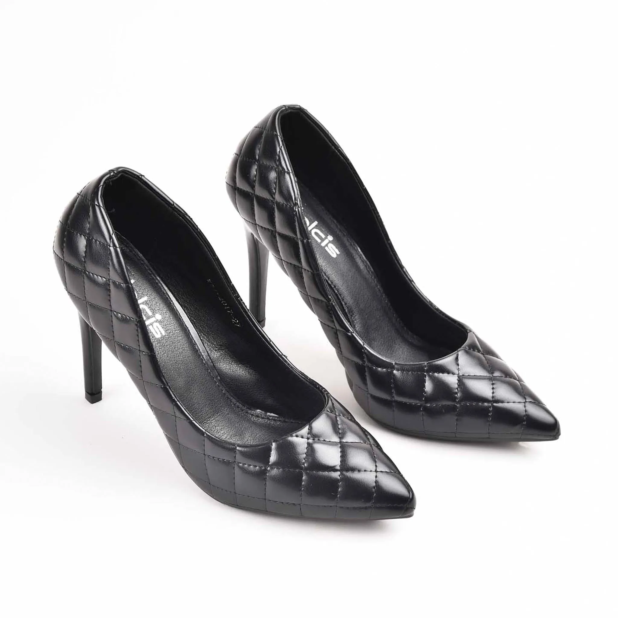 Stylish Black Quilted High Heel Pumps | 470M-C