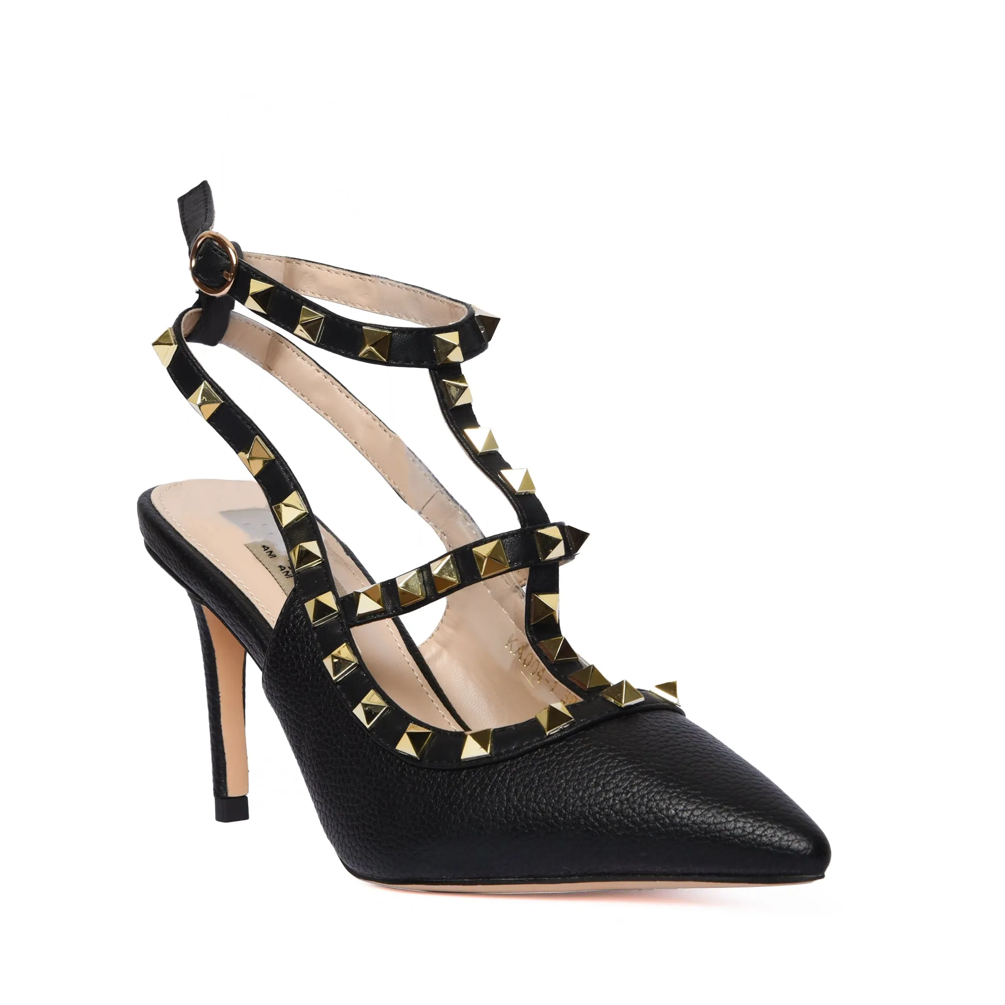 Stylish Black Studded Strappy High Heels | 434L-C