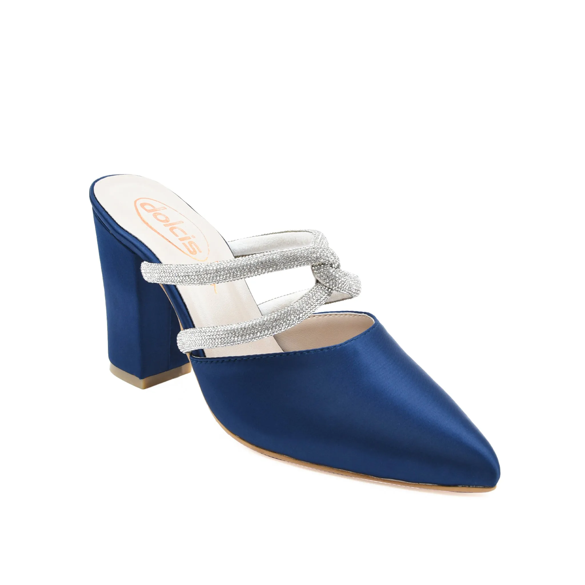 Stylish Navy Blue Strappy Block Heel Mules | 400M-Q