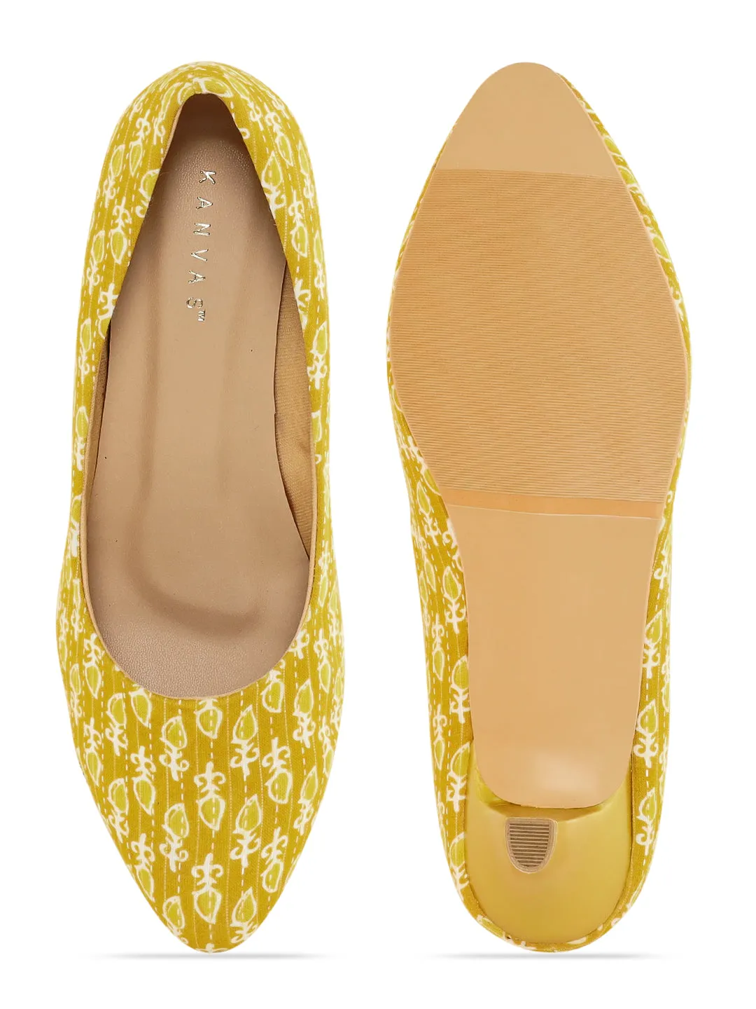 Subtle Yellow Block Print Kiiten Heels