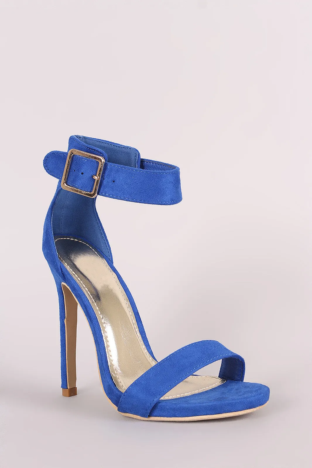 Suede Open Toe Ankle Strap Stiletto Heel