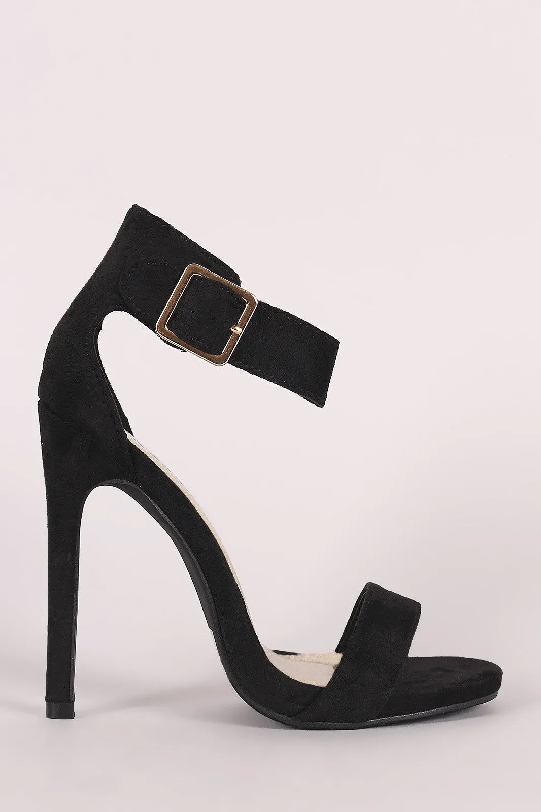 Suede Open Toe Ankle Strap Stiletto Heel