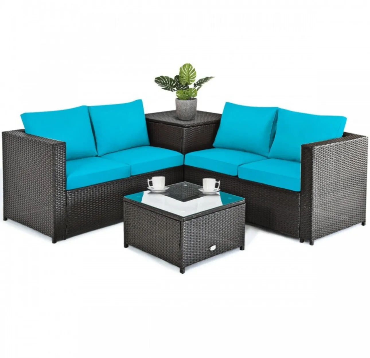 Super Relaxing 4 Piece Outdoor Patio Rattan Furniture Set With Love-seat | Storage Box