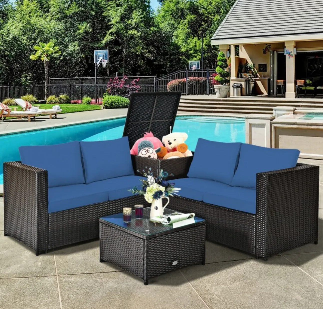 Super Relaxing 4 Piece Outdoor Patio Rattan Furniture Set With Love-seat | Storage Box