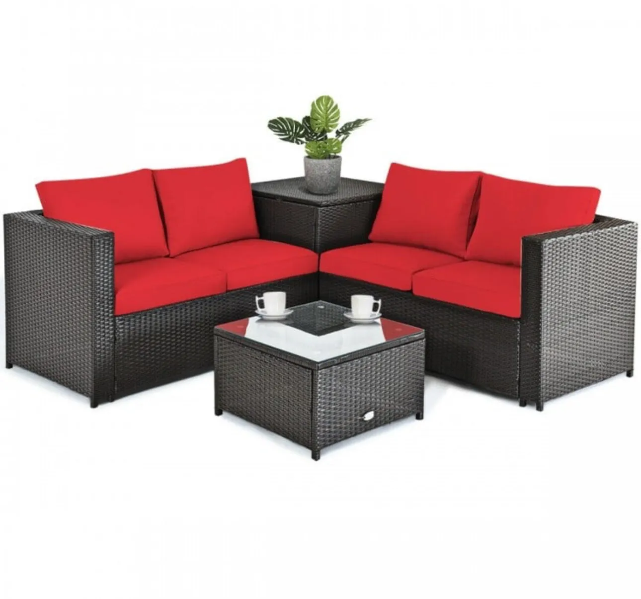 Super Relaxing 4 Piece Outdoor Patio Rattan Furniture Set With Love-seat | Storage Box