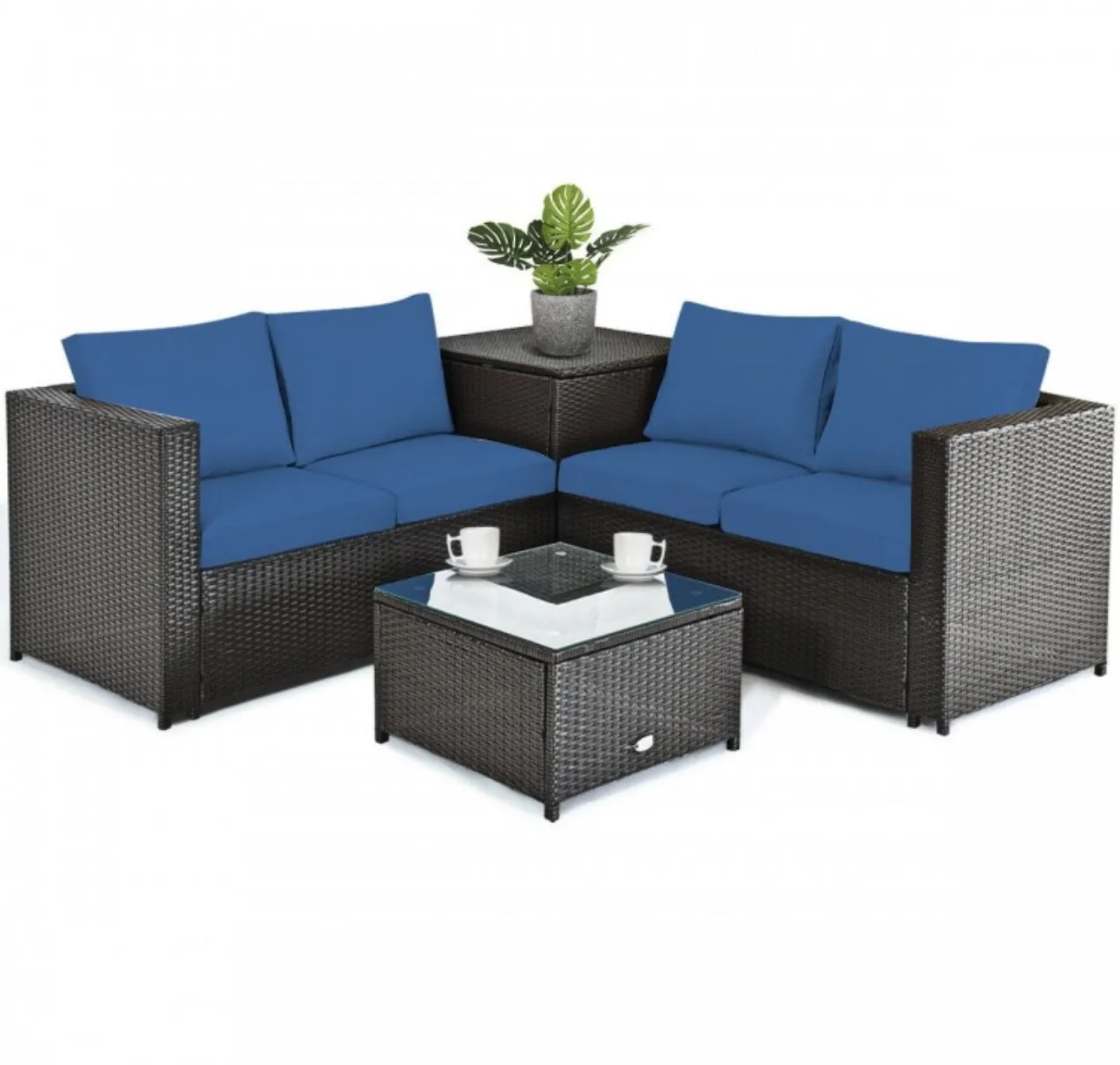 Super Relaxing 4 Piece Outdoor Patio Rattan Furniture Set With Love-seat | Storage Box