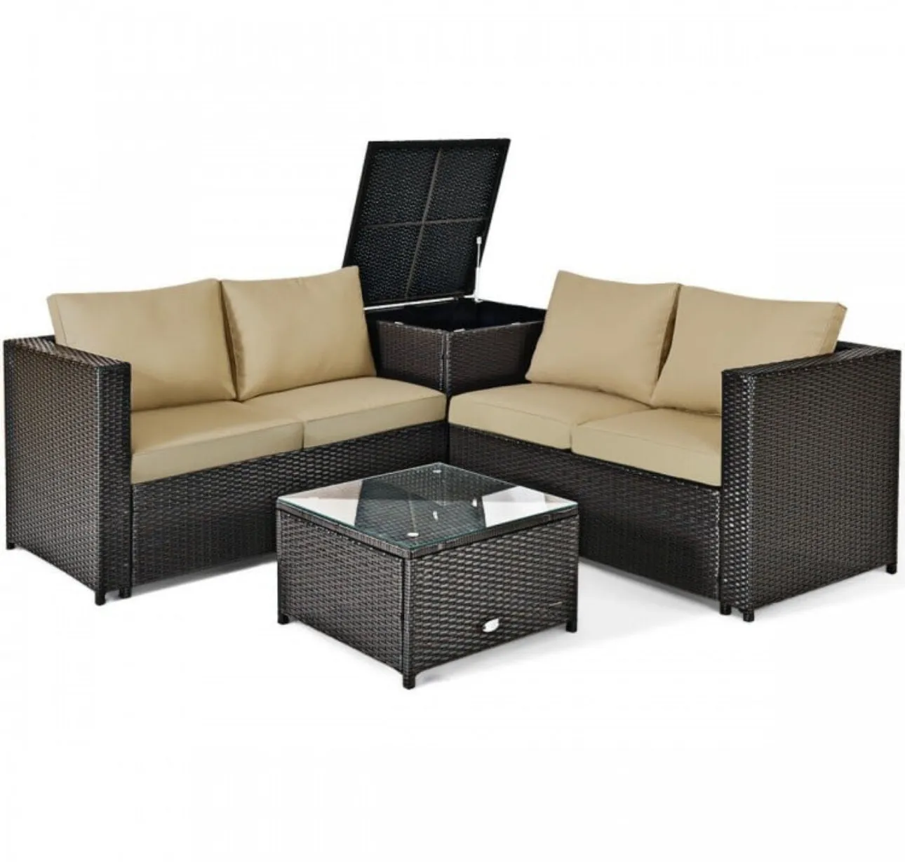 Super Relaxing 4 Piece Outdoor Patio Rattan Furniture Set With Love-seat | Storage Box