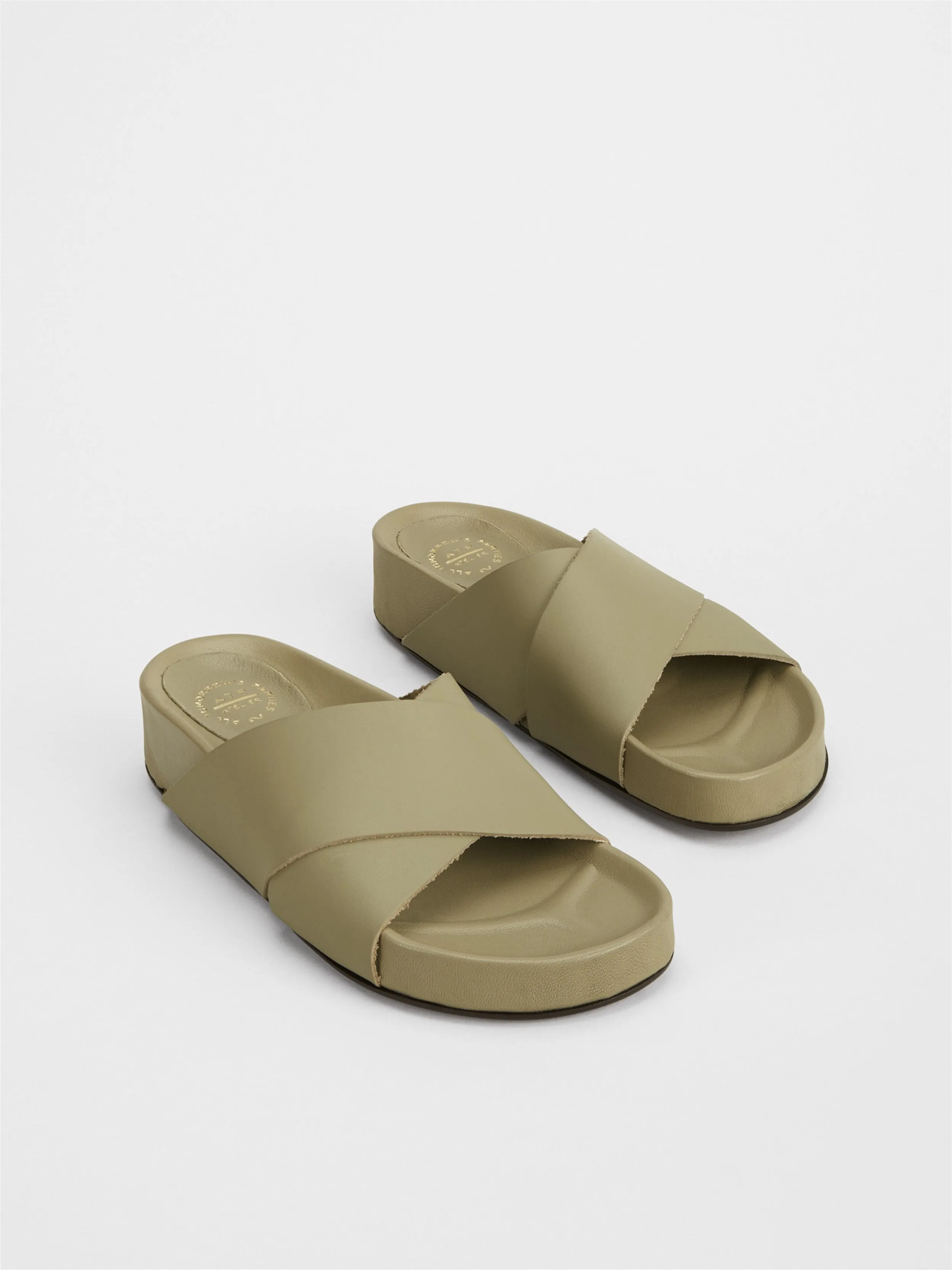 Urbino Sage Green Leather Flat Sandals