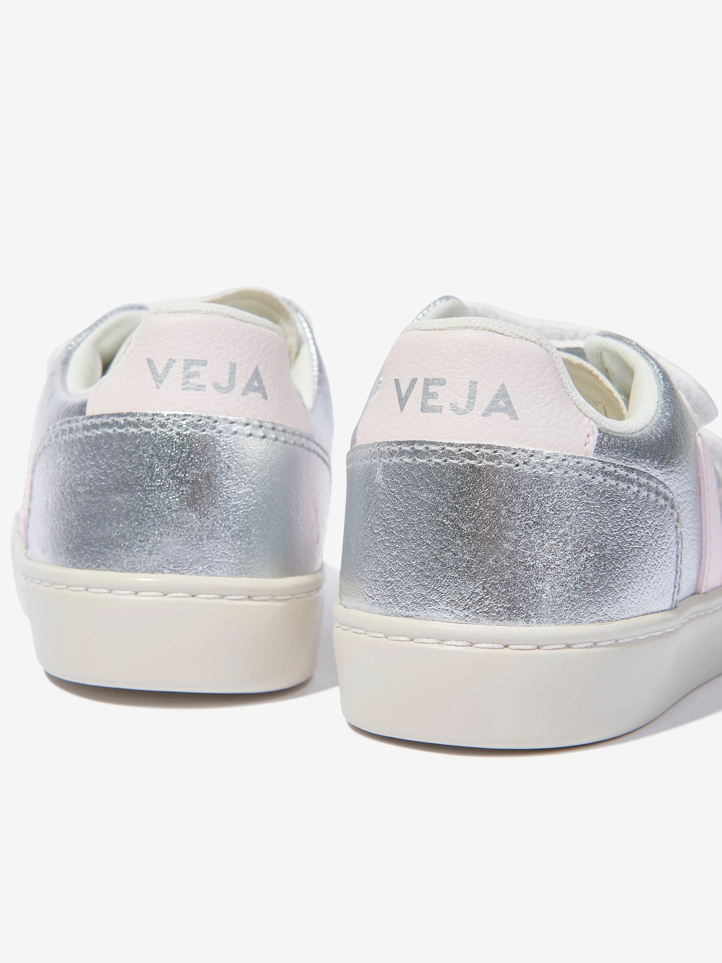 Veja Kids ChromeFree Leather V-12 Trainers in Silver